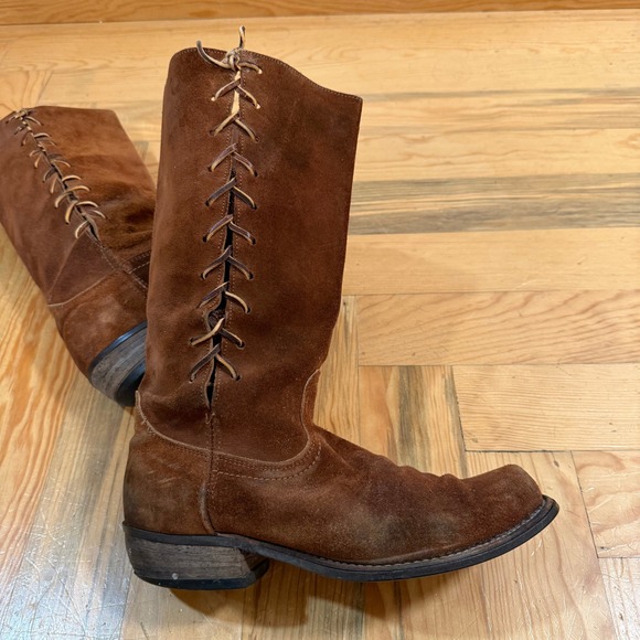Lace Up Hippie Bohemian Western Leather Boots Men 10.5 Women 12